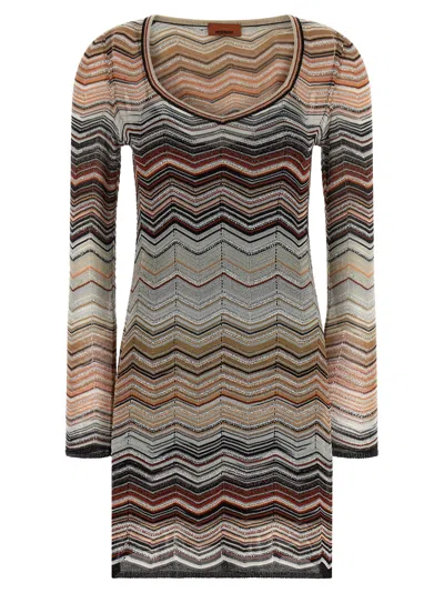 Missoni Chevron Lamé Dress In Brown