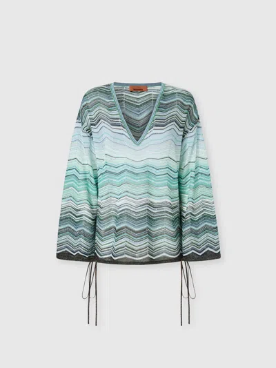 Missoni Chevron Lamé Viscose Blouse With Sequins In Multi