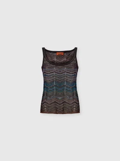 Missoni Chevron Lamé Viscose Sleeveless Crewneck Top With Sequins In Multi