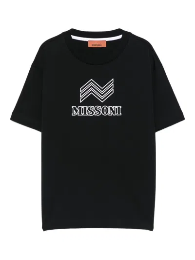 Missoni Kids' Chevron-logo T-shirt In Black