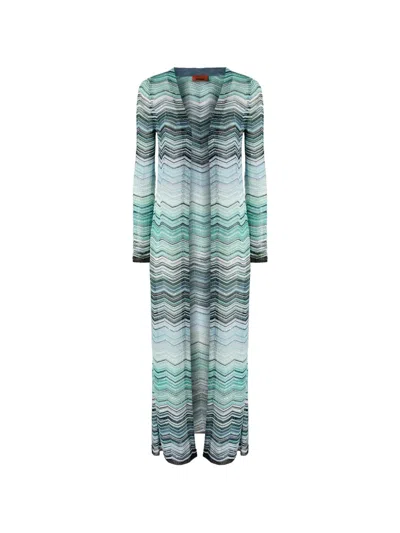 Missoni Chevron Long Cardigan In Green
