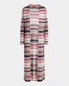 Missoni Chevron Pattern Long Length Cardigan In Multi Pink