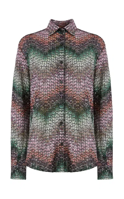 Missoni Chevron Long Sleeve Button-down Top In Multi