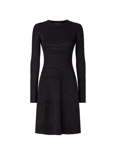 Missoni Chevron Long-sleeve Mini Dress In Black
