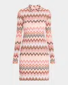 Missoni Chevron Long-sleeve Mini Polo Shirtdress In Multicolor Yellow
