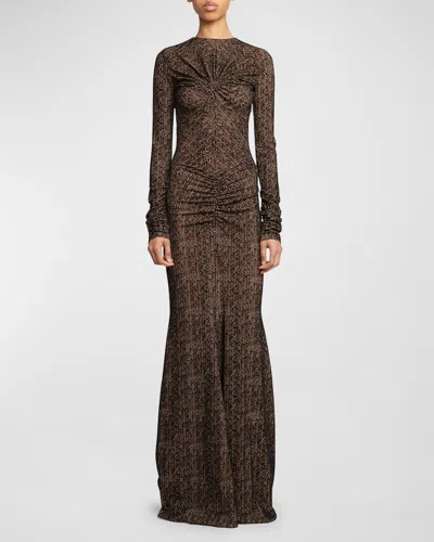 Missoni Chevron Long-sleeve Ruched Maxi Dress In Black