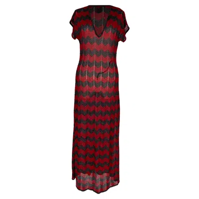 Pre-owned Missoni Chevron Maxi Dress In Red And Black Viscose