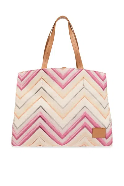 Missoni Womens Pink Multi Chevron-pattern Medium Cotton-blend Tote Bag