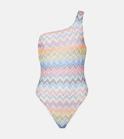 Missoni Chevron One-shoulder Swimsuit In Multicoloured