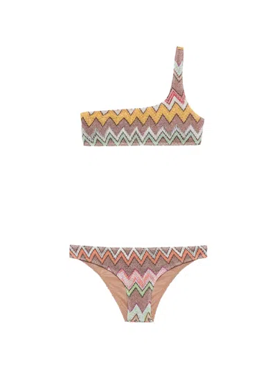 Missoni Chevron One-shoulder Bikini In Brown