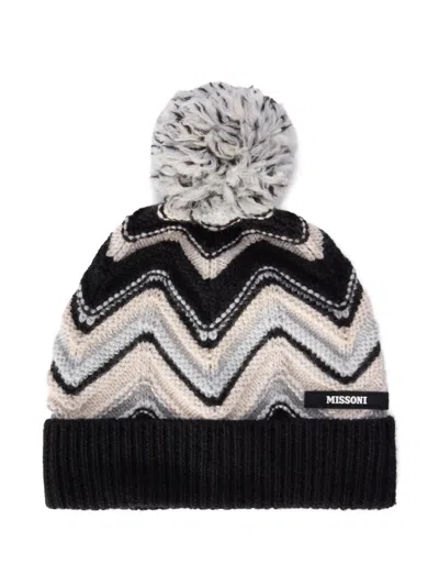 Missoni Kids' Chevron-pattern Beanie Hat In Black