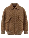 Missoni Chevron Pattern Bomber Jacket Puffer Jackets Beige In Brown