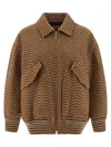 Missoni Chevron Pattern Bomber Jacket Puffer Jackets Beige In Brown