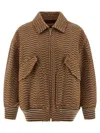 Missoni Chevron Pattern Bomber Jacket Puffer Jackets Beige In Brown