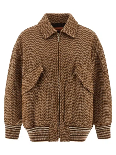 MISSONI CHEVRON PATTERN BOMBER JACKET PUFFER JACKETS BEIGE