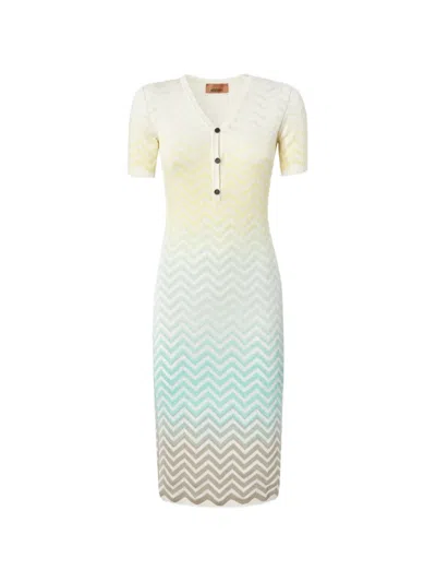 Missoni Chevron-pattern Buttoned Midi Dress In Green
