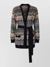 Missoni Relaxed Fit Cardigan With Belt And Chevron Pattern In Multi