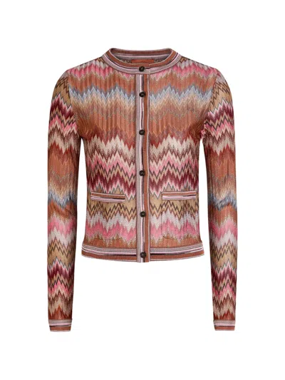 Missoni Cardigan In Viscosa Chevron Motivo Snake Con Tasche Applicate In Multi