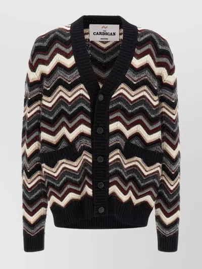 MISSONI CHEVRON PATTERN CARDIGAN FEATURING FRONT POCKETS