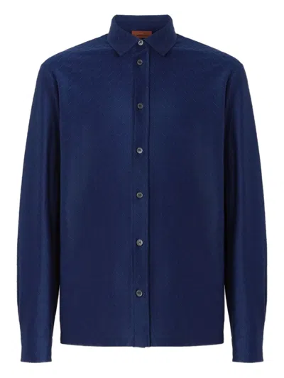 Missoni Chevron-pattern Cotton Shirt In Blue