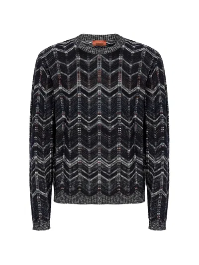 Missoni Chevron-pattern Crew-neck Sweater In Blue