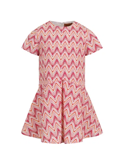 Missoni Kids' Chevron-pattern Flared Dress In Pink