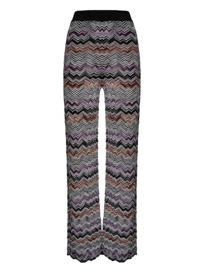 Missoni Chevron-pattern Knit Straight Trousers In Black