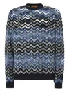 Missoni Crew Neck Sweater With Geometric Zigzag Pattern In Blue