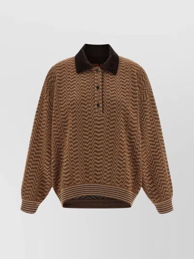 MISSONI CHEVRON PATTERN LONG SLEEVE COLLARED SWEATER