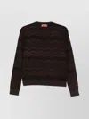 Missoni Chevron Pattern Long Sleeve Crew Neck Knit In Brown