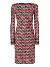 Missoni Chevron-pattern Long-sleeve Midi Dress In Red