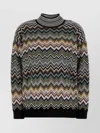 Missoni Chevron Pattern Mock Neck Knit Sweater In Brown