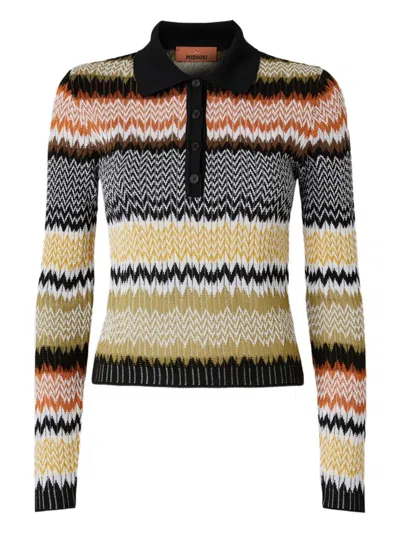 MISSONI CHEVRON-PATTERN POLO NECK TOP