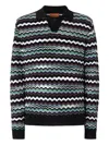 Missoni Long Sleeve Polo With V-neck And Zigzag Pattern In Black