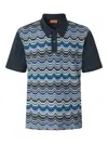 Missoni Short Sleeve Polo With Geometric Zigzag Pattern In Blue