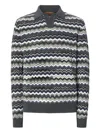Missoni Long Sleeve Polo With V-neck And Zigzag Pattern In Gray