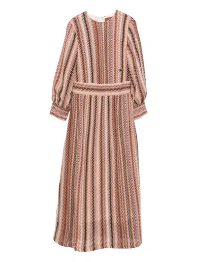 Missoni Kids' Chevron-pattern Puff-sleeve Dress In Pink