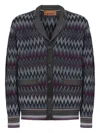 Missoni Chevron-pattern Shawl-collar Cardigan In Gray