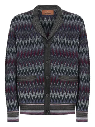 Missoni Chevron-pattern Shawl-collar Cardigan In Gray