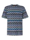 Missoni Crew Neck T-shirt With Geometric Zigzag In Blue