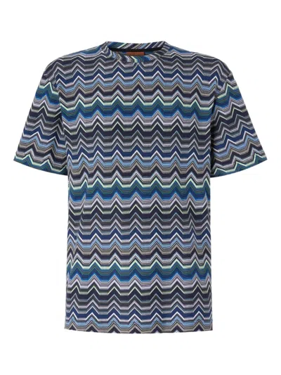 Missoni Chevron-pattern Short-sleeved T-shirt In Blue
