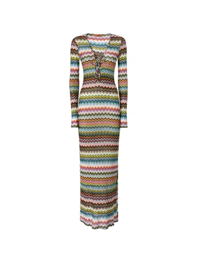 Missoni Chevron-pattern Tie Beach Dress In Multi
