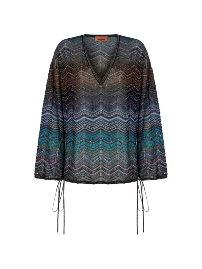 Missoni Chevron-pattern Tie-detail Blouse In Multi