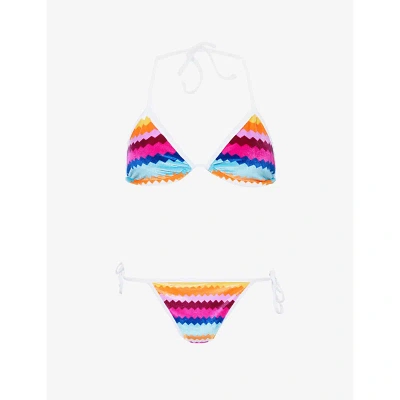 Missoni Womens Multicolor Chevron Chevron-pattern Triangle-cup Velour Bikini