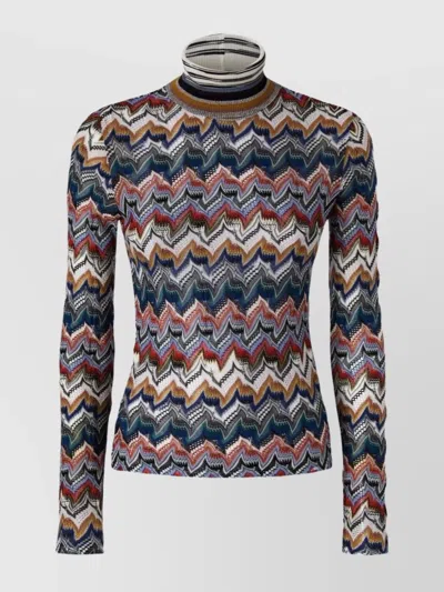 MISSONI CHEVRON PATTERN TURTLENECK FITTED SWEATER