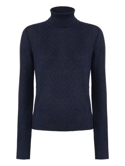Missoni Chevron-pattern Turtleneck Sweater In Blue