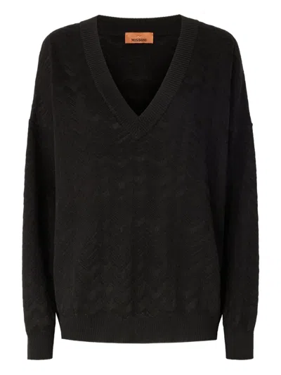 Missoni Chevron-pattern V-neck Sweater In Black