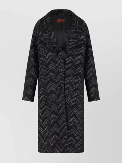 Missoni Chevron Pattern Wool Blend Coat With Long Sleeves In Black