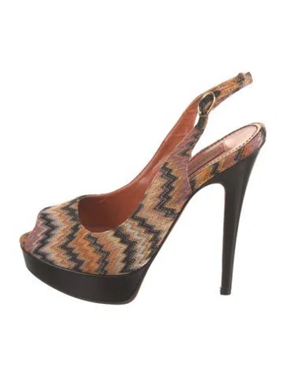 Pre-owned Missoni Chevron Patterned Slingback Pumps In Neutrals