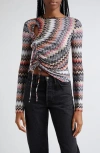 MISSONI CHEVRON RUCHED LONG SLEEVE KNIT TOP